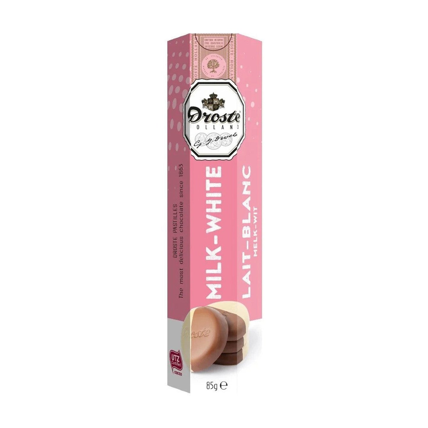 Droste Pastilles Melk Wit Koker (85 Gram) - van Droste - Nu voor maar €1.49 bij Mijn Snoepgoed