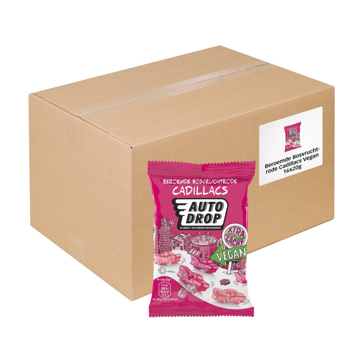 Autodrop Beroemde Bosvruchtrode Cadillacs Vegan (16 Zakjes x 20 Gram) - online bestellen bij Mijn Snoepgoed!