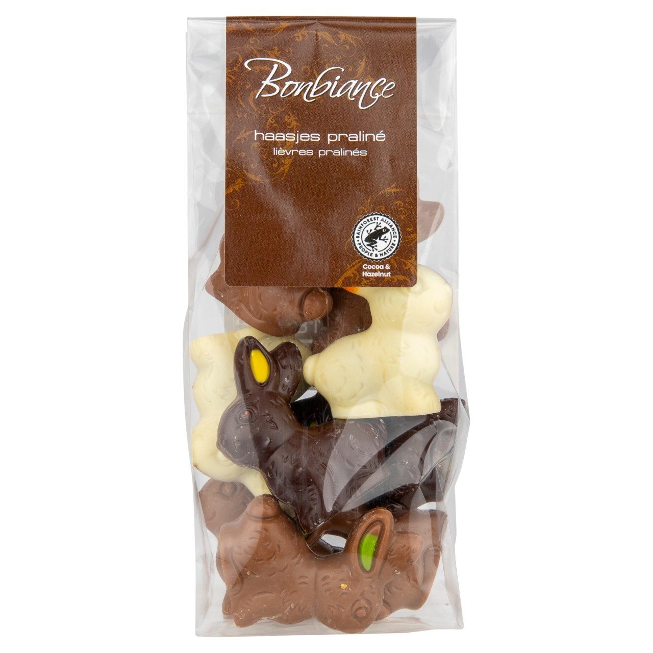 Bonbiance Paashaasjes Praline Melk, Puur & Wit (Zakje 9 Paashaasjes van 19 Gram) - van Bonbiance - Nu voor maar €5.89 bij Mijn Snoepgoed