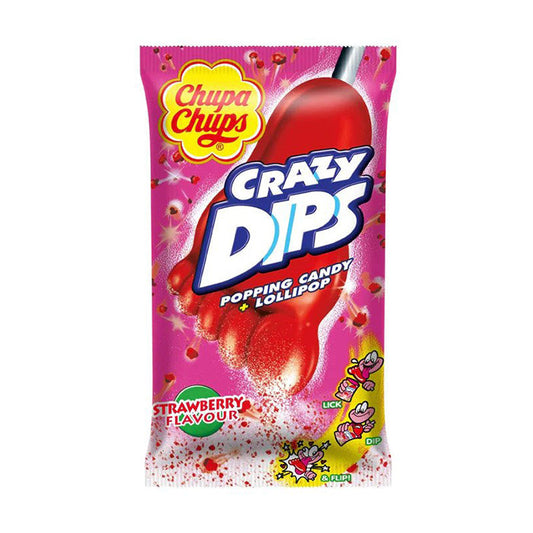 Chupa Chups Crazy Dips Strawberry (16 gram) - van Chupa Chups - Nu voor maar €0.79 bij Mijn Snoepgoed