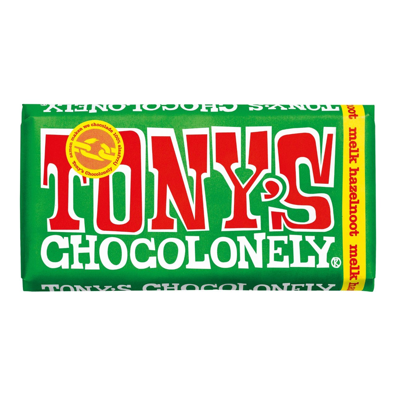 Tony's Chocolonely Melk Hazelnoot Chocolade Reep (180 gram) - van Tony's Chocolonely - Nu voor maar €3.89 bij Mijn Snoepgoed